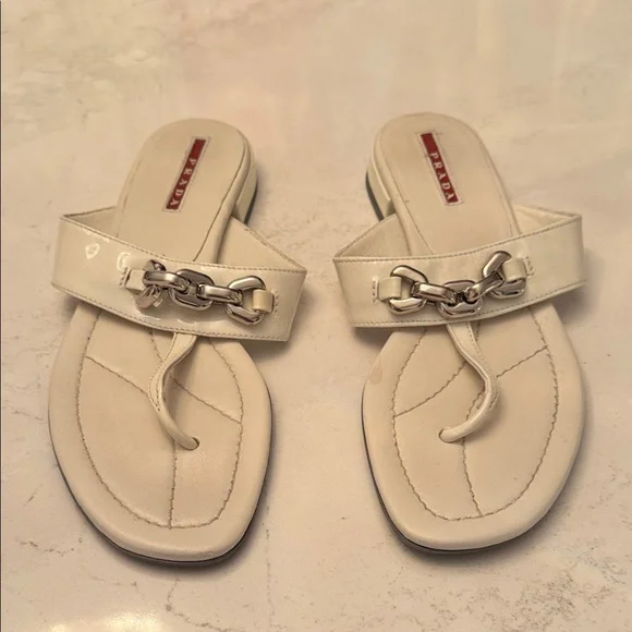 Prada Women's Sandals in Cream with Silver Accents - Picture 1 of 5